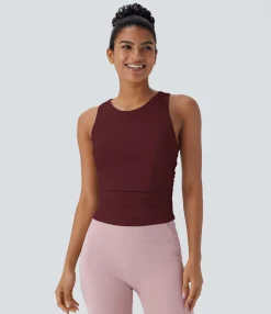 Yoga Tops|Tank Tops & Camis<HALARA Round Neck Racerback Ruched Yoga Tank Top