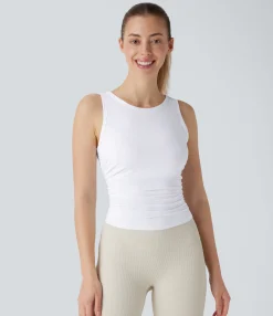 Yoga Tops|Tank Tops & Camis<HALARA Round Neck Racerback Ruched Yoga Tank Top