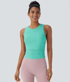 Yoga Tops|Tank Tops & Camis<HALARA Round Neck Racerback Ruched Yoga Tank Top