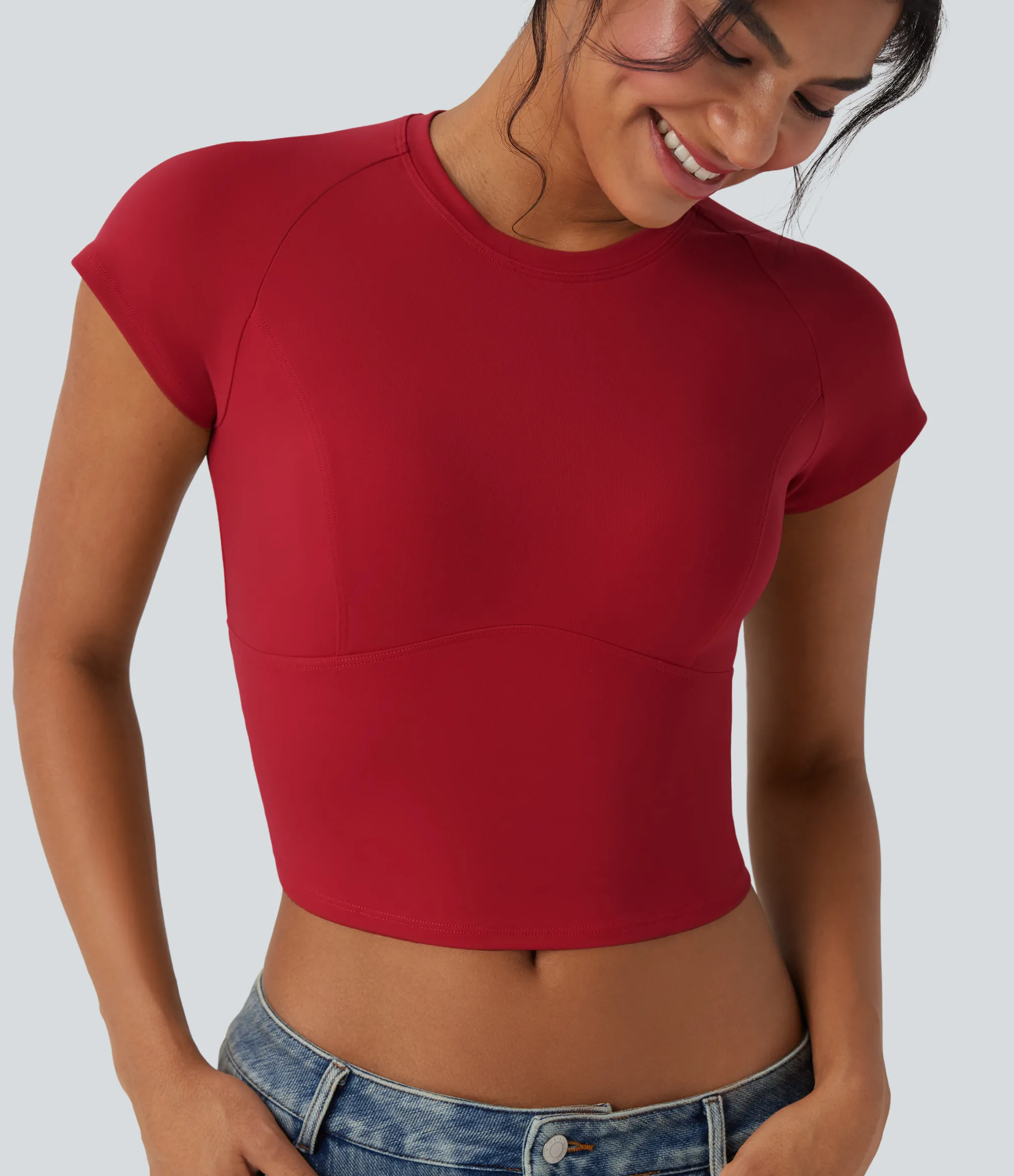Casual Tops<HALARA Round Neck Raglan Sleeve Slim Cropped Casual Top