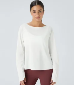 Sports Tops|Sports Tops<HALARA Round Neck Raglan Sleeve Thumb Hole Curved Hem Hiking Sports Top