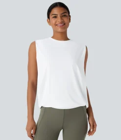 Tank Tops & Camis|Yoga Tops<HALARA Round Neck Ruched Cool Touch Yoga Tank Top-UPF50+