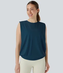 Tank Tops & Camis|Yoga Tops<HALARA Round Neck Ruched Cool Touch Yoga Tank Top-UPF50+