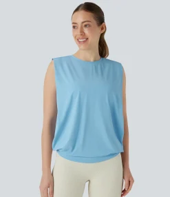 Tank Tops & Camis|Yoga Tops<HALARA Round Neck Ruched Cool Touch Yoga Tank Top-UPF50+