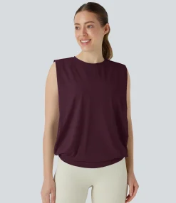 Tank Tops & Camis|Yoga Tops<HALARA Round Neck Ruched Cool Touch Yoga Tank Top-UPF50+