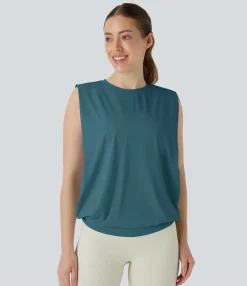 Tank Tops & Camis|Yoga Tops<HALARA Round Neck Ruched Cool Touch Yoga Tank Top-UPF50+
