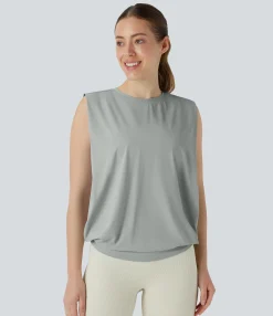 Tank Tops & Camis|Yoga Tops<HALARA Round Neck Ruched Cool Touch Yoga Tank Top-UPF50+