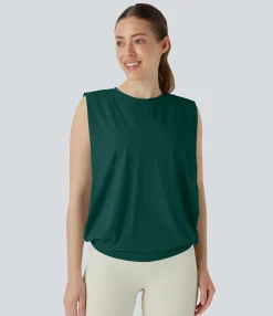 Tank Tops & Camis|Yoga Tops<HALARA Round Neck Ruched Cool Touch Yoga Tank Top-UPF50+
