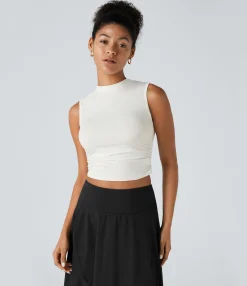 Casual Tops|Tank Tops & Camis<HALARA Round Neck Ruched Skinny Cropped Casual Tank Top