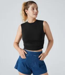 Casual Tops|Tank Tops & Camis<HALARA Round Neck Ruched Skinny Cropped Casual Tank Top