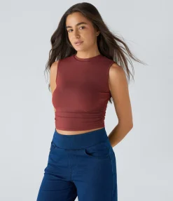 Casual Tops|Tank Tops & Camis<HALARA Round Neck Ruched Skinny Cropped Casual Tank Top