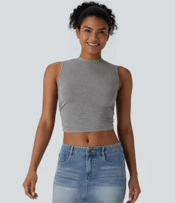 Casual Tops|Tank Tops & Camis<HALARA Round Neck Ruched Skinny Cropped Casual Tank Top