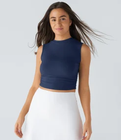 Casual Tops|Tank Tops & Camis<HALARA Round Neck Ruched Skinny Cropped Casual Tank Top