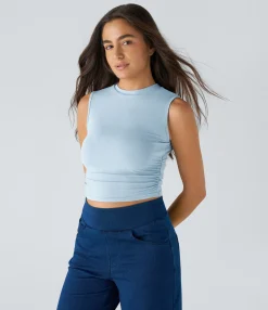 Casual Tops|Tank Tops & Camis<HALARA Round Neck Ruched Skinny Cropped Casual Tank Top