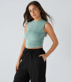 Casual Tops|Tank Tops & Camis<HALARA Round Neck Ruched Skinny Cropped Casual Tank Top