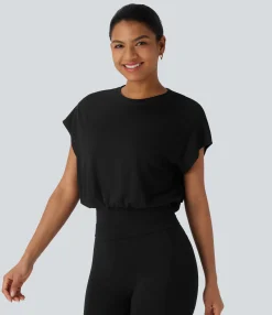T-Shirts|T-Shirts<HALARA Round Neck Short Batwing Sleeve Work T-Shirt