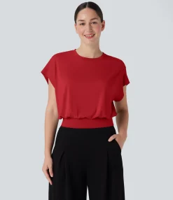 T-Shirts|T-Shirts<HALARA Round Neck Short Batwing Sleeve Work T-Shirt