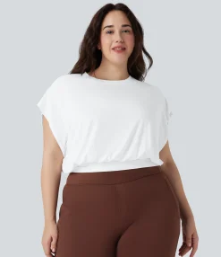 Plus Size<HALARA Round Neck Short Batwing Sleeve Work Plus Size T-Shirt