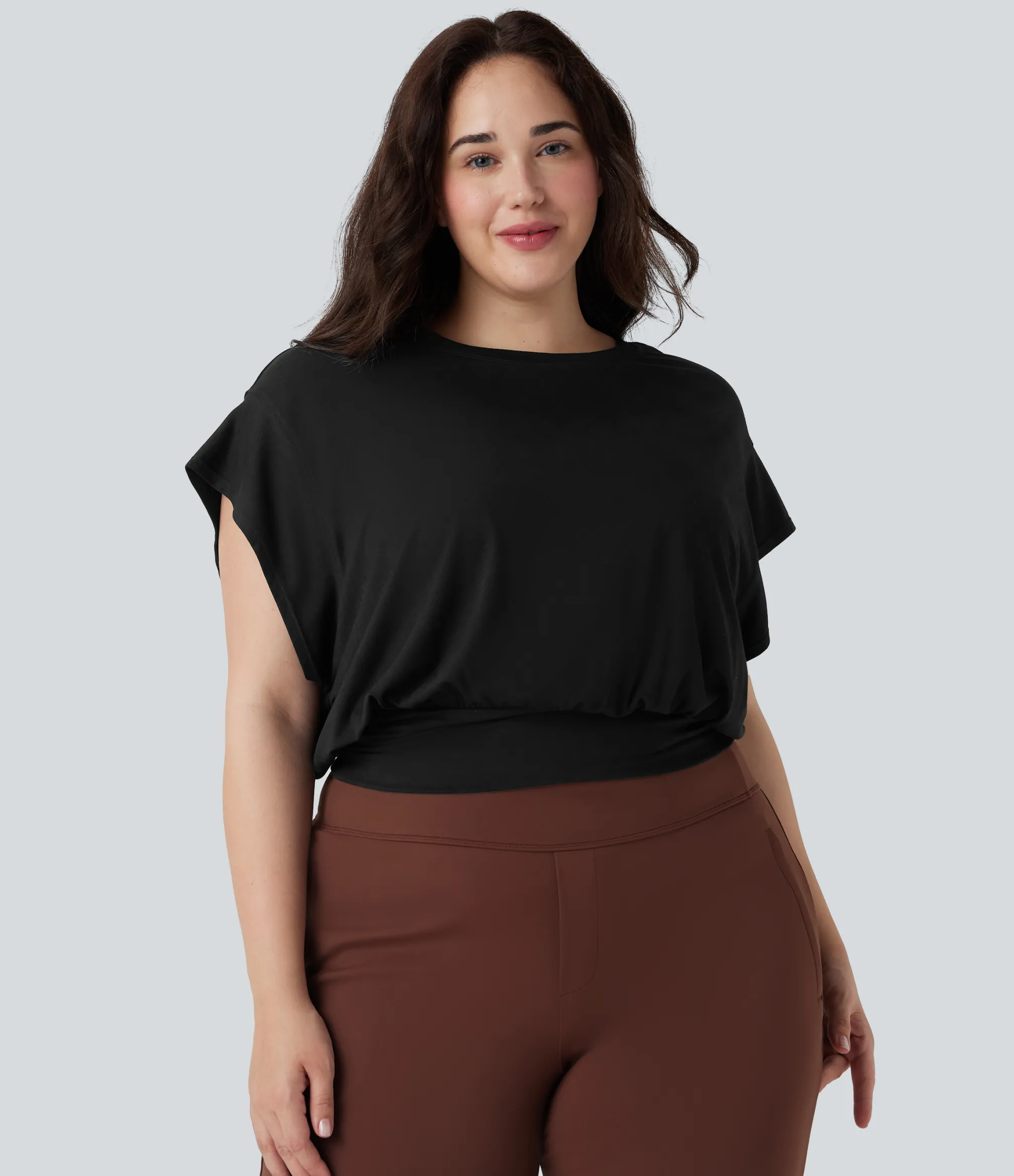 Plus Size<HALARA Round Neck Short Batwing Sleeve Work Plus Size T-Shirt