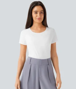 Work Tops<HALARA Round Neck Short Sleeve Basic Work Top