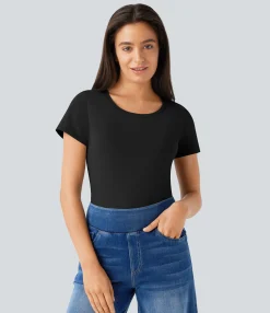 Work Tops<HALARA Round Neck Short Sleeve Basic Work Top