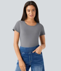 Work Tops<HALARA Round Neck Short Sleeve Basic Work Top