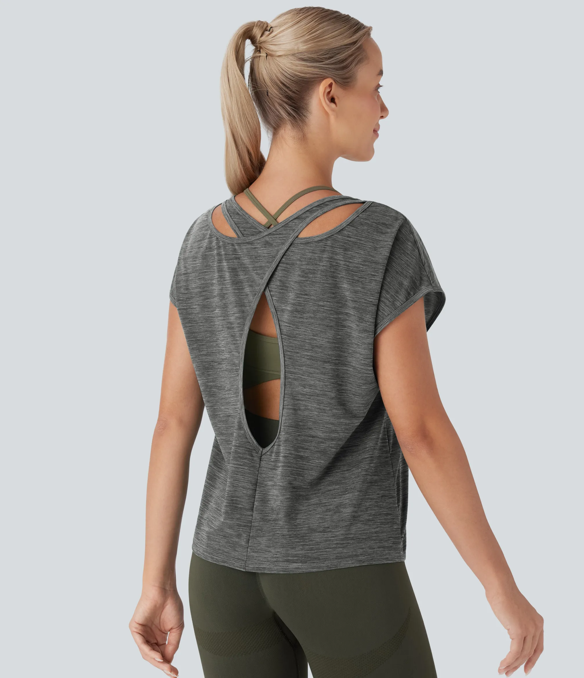 Sports Tops|Sports Tops<HALARA Round Neck Short Sleeve Cut Out Running Sports Top