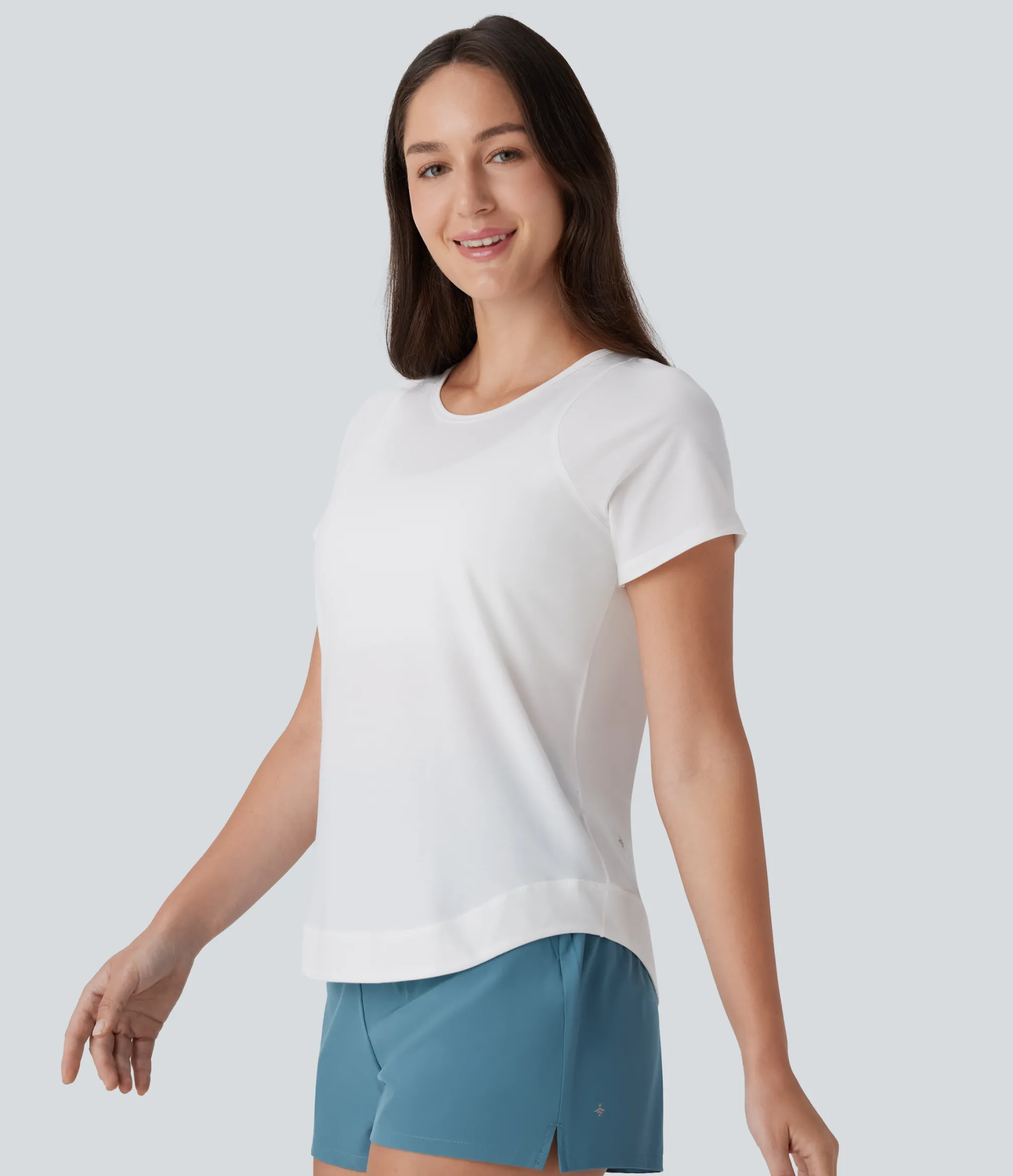 Sports Tops|Sports Tops<HALARA Round Neck Short Sleeve Curved Hem Quick Dry Running Sports Top