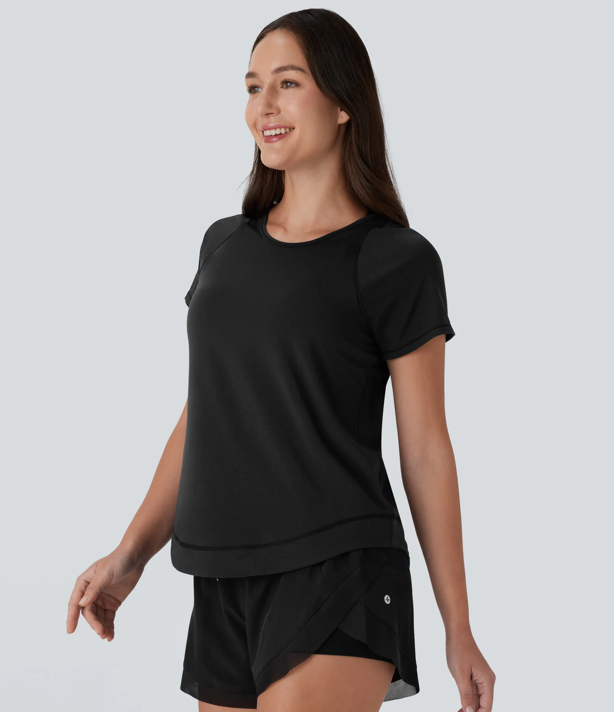 Sports Tops|Sports Tops<HALARA Round Neck Short Sleeve Curved Hem Quick Dry Running Sports Top