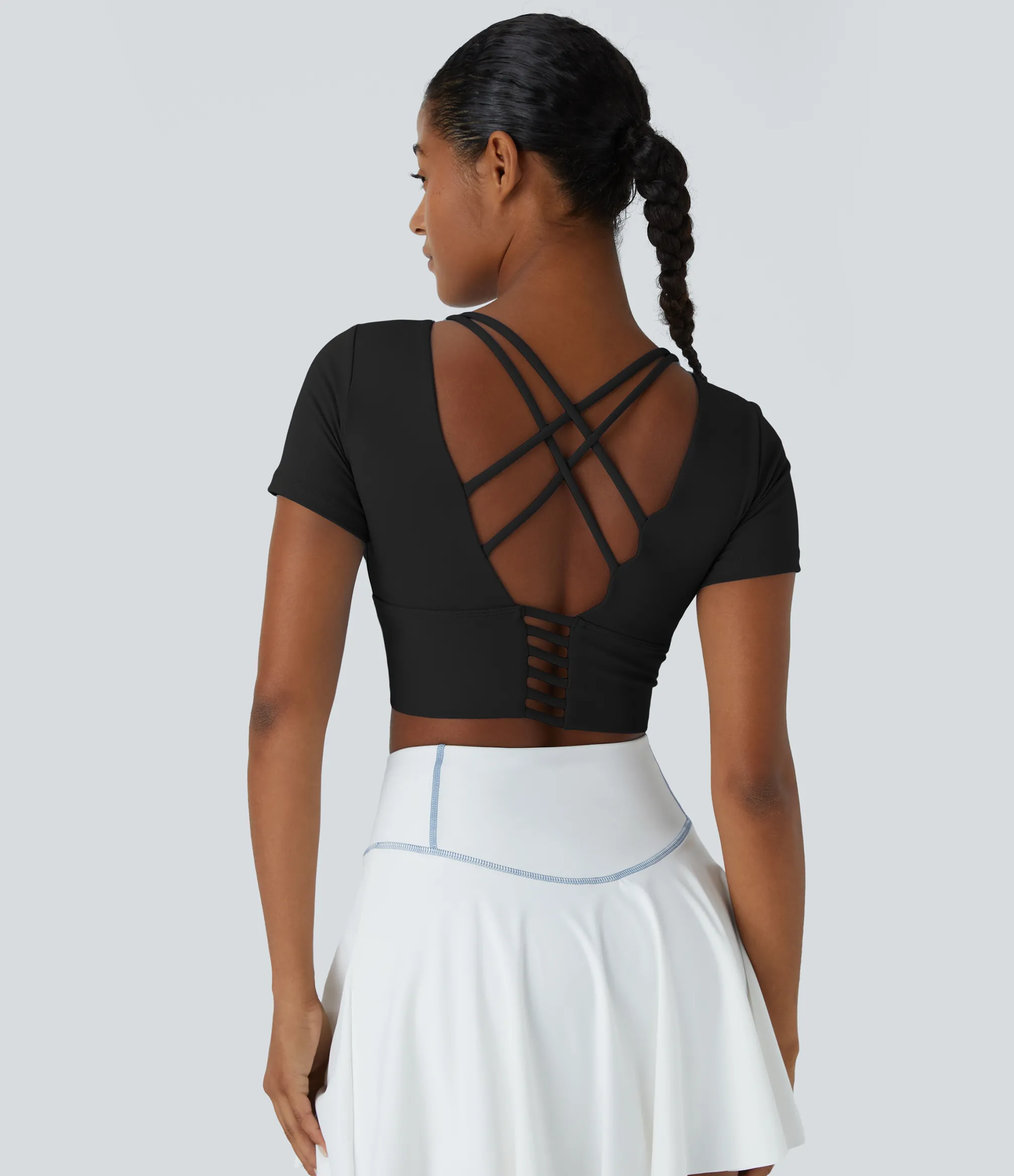 Casual Tops|Yoga Tops<HALARA Round Neck Short Sleeve Cropped Sports Top