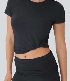 Yoga Tops|Sports Tops<HALARA Round Neck Short Sleeve Cropped Yoga Sports Top