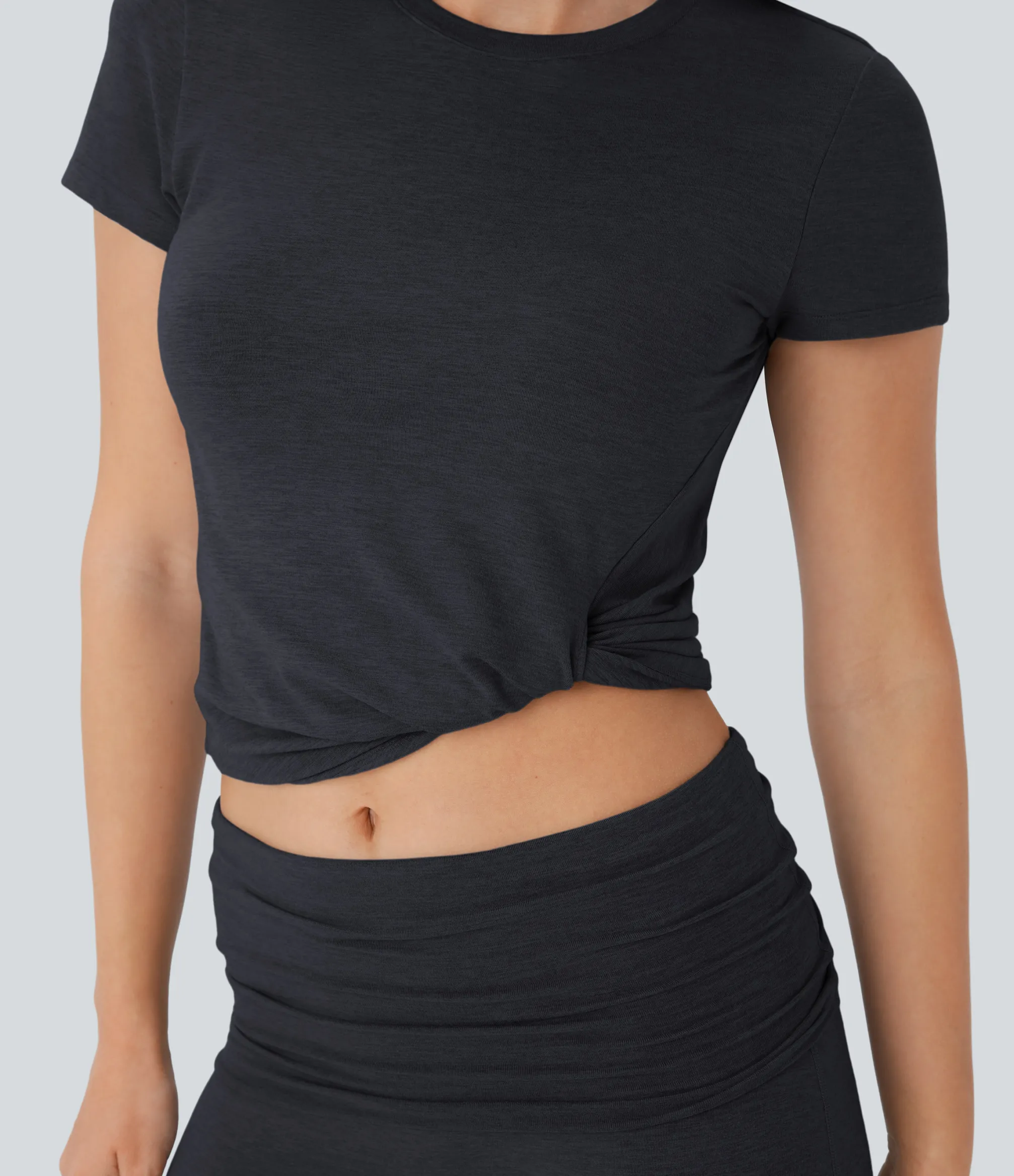 Yoga Tops|Sports Tops<HALARA Round Neck Short Sleeve Cropped Yoga Sports Top