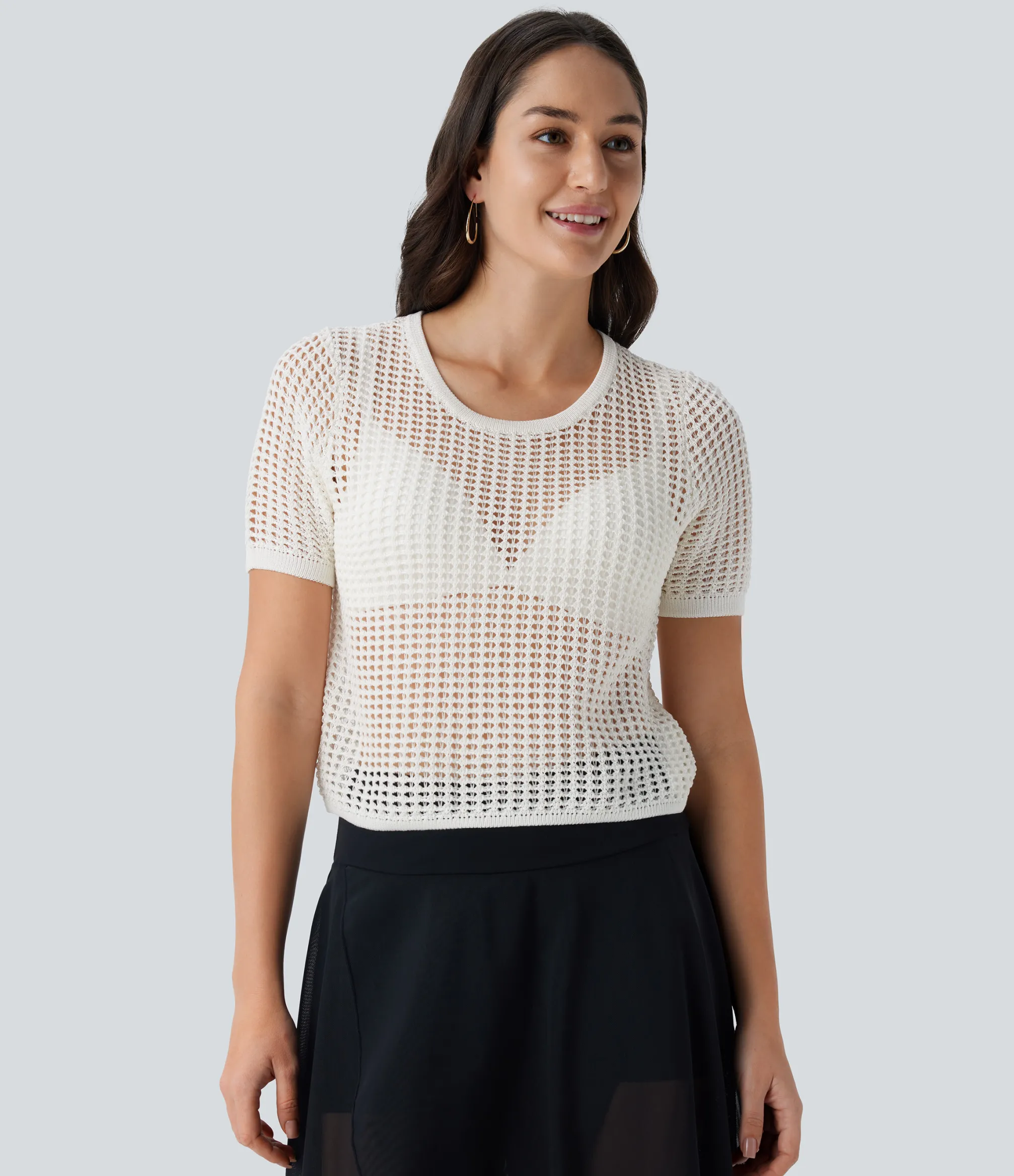 Sweaters<HALARA Round Neck Short Sleeve Cut Out Sweater