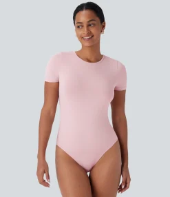 Bodysuits<HALARA Round Neck Short Sleeve Casual Bodysuit
