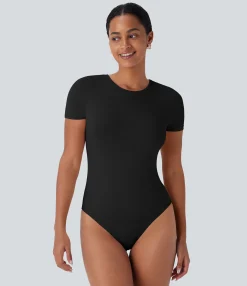 Bodysuits<HALARA Round Neck Short Sleeve Casual Bodysuit
