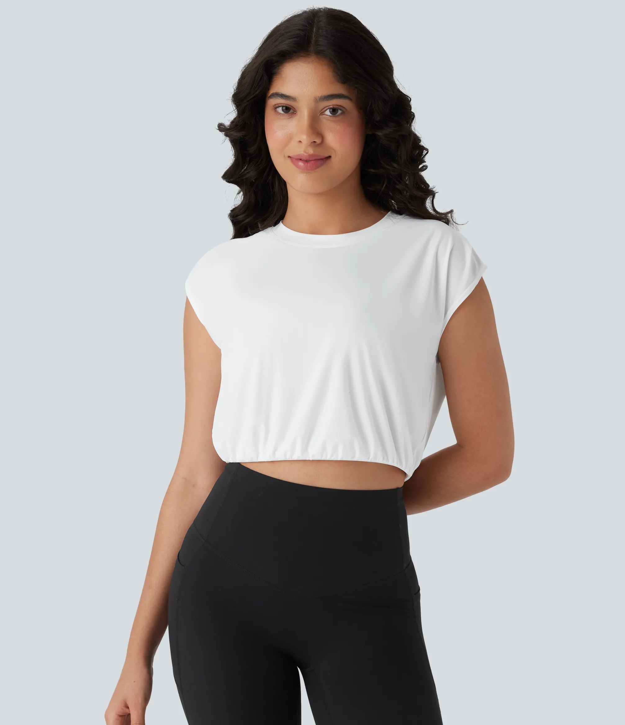 Sports Tops|Sports Tops<HALARA Round Neck Short Sleeve Cropped Cool Touch Quick Dry Yoga Sports Top
