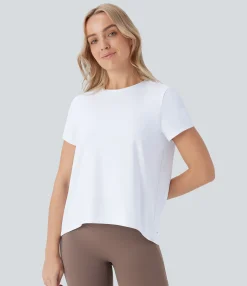 Yoga Tops|Sports Tops<HALARA Round Neck Short Sleeve High Low Yoga Sports Top