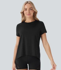 Yoga Tops|Sports Tops<HALARA Round Neck Short Sleeve High Low Yoga Sports Top