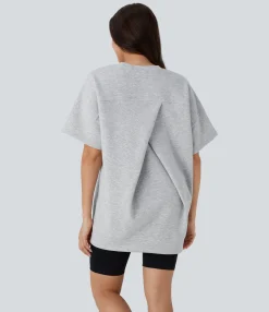 Casual Tops|Sports Tops<HALARA Round Neck Short Sleeve Pocket Oversize Casual Sports Top