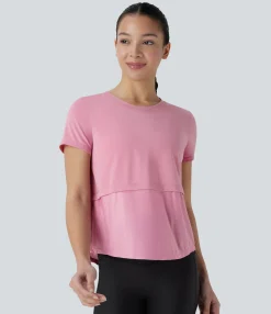 Sports Tops|Sports Tops<HALARA Round Neck Short Sleeve Patchwork Quick Dry Running Sports Top