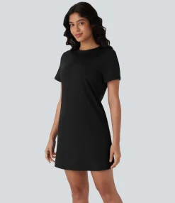 Mini Dresses|Dresses<HALARA Round Neck Short Sleeve Solid Mini Casaul Tee Dress