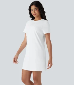 Mini Dresses|Dresses<HALARA Round Neck Short Sleeve Solid Mini Casaul Tee Dress