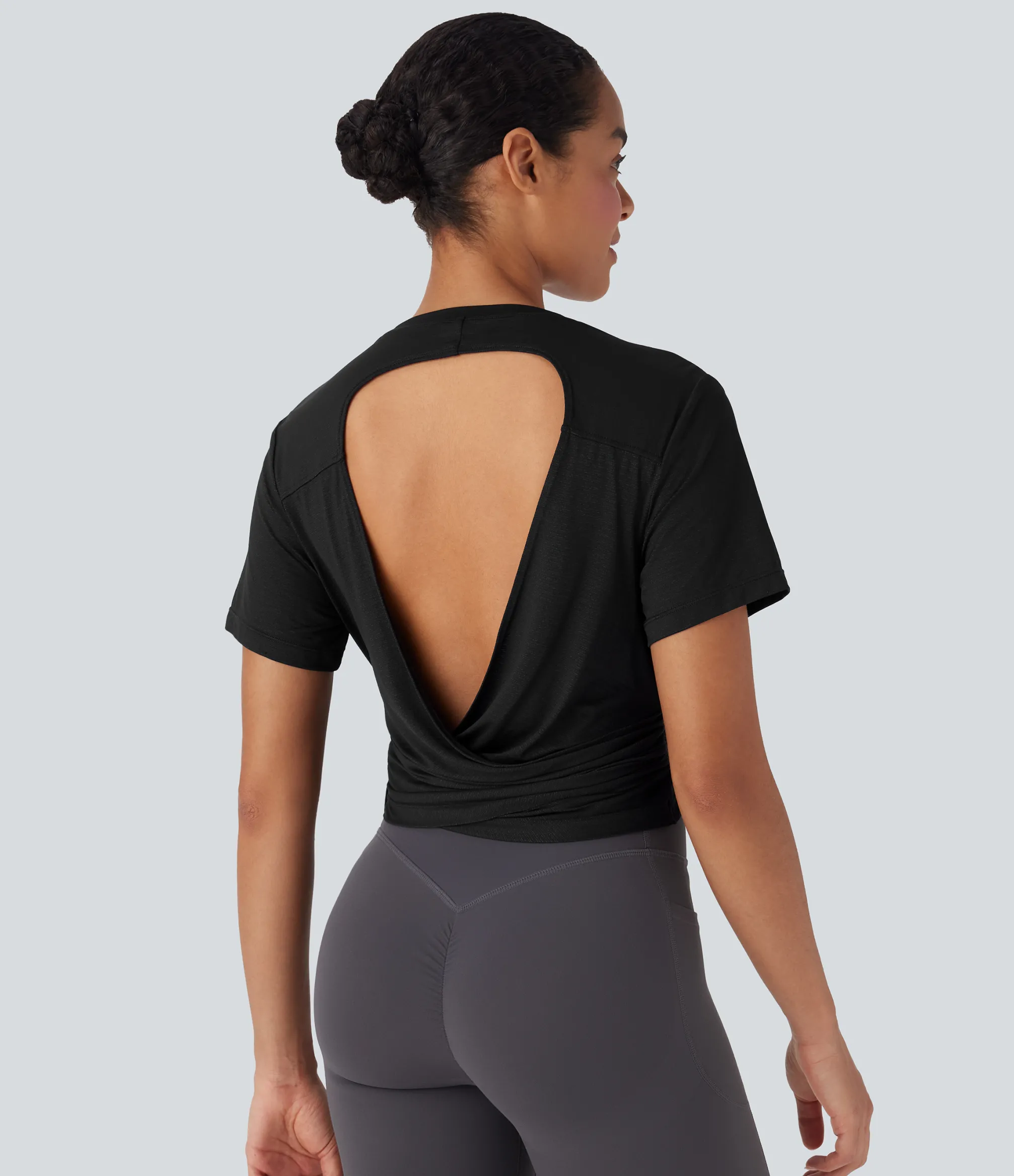 Sports Tops|Sports Tops<HALARA Round Neck Short Sleeve Tie Side Yoga Sports Top