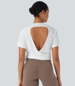 Sports Tops|Sports Tops<HALARA Round Neck Short Sleeve Tie Side Yoga Sports Top