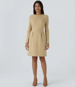 Mini Dresses|Dresses<HALARA Round Neck Shoulder Pad Long Sleeve Hem Slim Mini Work Dress