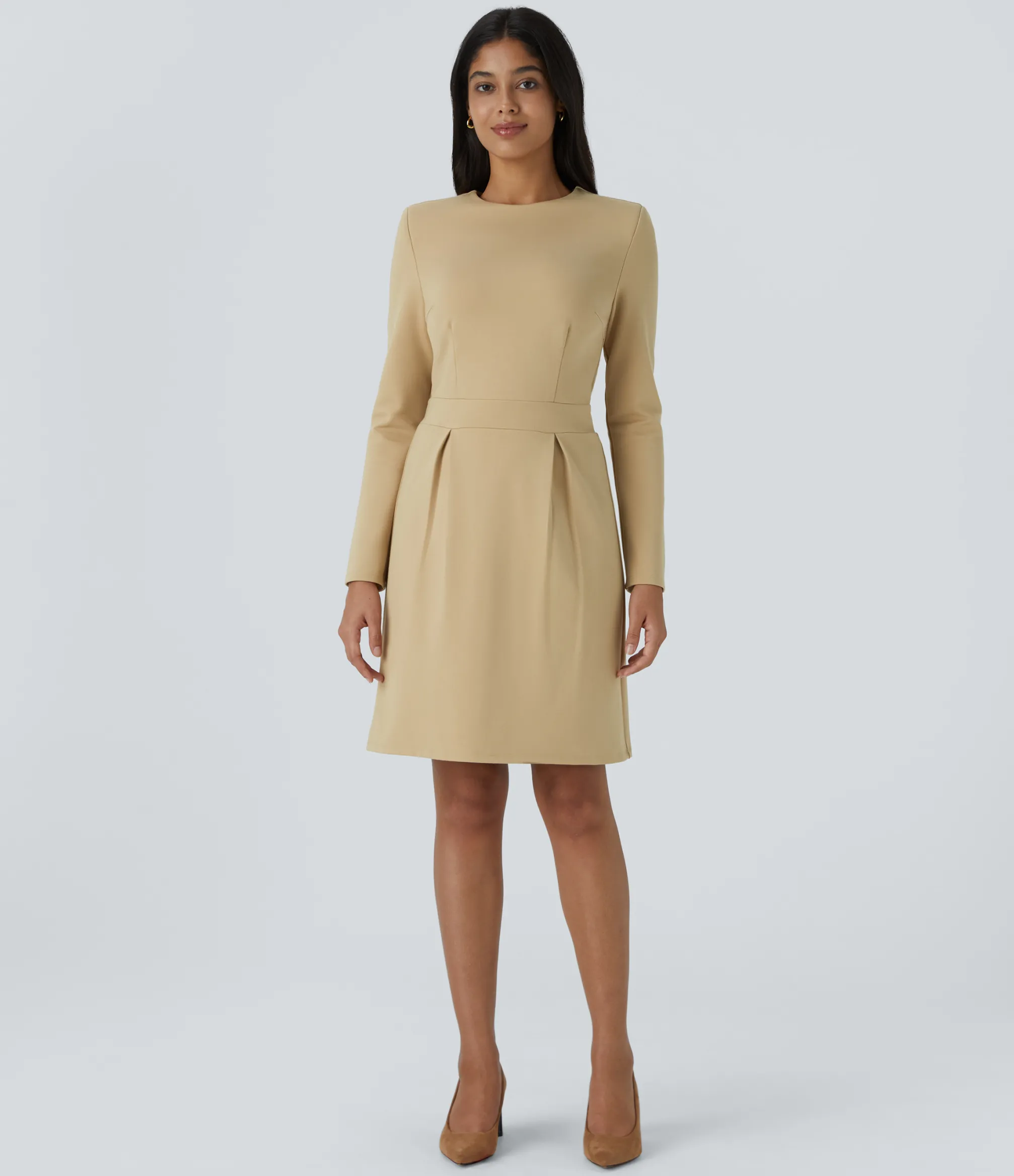 Mini Dresses|Dresses<HALARA Round Neck Shoulder Pad Long Sleeve Hem Slim Mini Work Dress