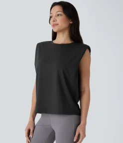 Work Tops<HALARA Round Neck Shoulder Pads Sleeveless Work Top