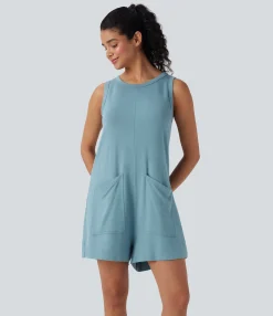 Jumpsuits<HALARA Round Neck Sleeveless Casual Jumpsuit with Pockets