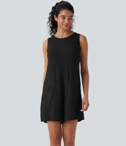 Jumpsuits<HALARA Round Neck Sleeveless Casual Jumpsuit with Pockets