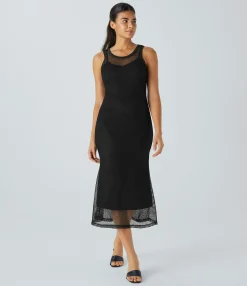 Dresses|Bodycon Dresses<HALARA Round Neck Sleeveless Contrast Mesh Bodycon Midi Casual Mermaid Dress Black
